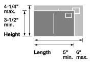 QSG 201 SUMMARY="This table contains Card Dimensions." Alt="The graphic shows the minimum and maximum size for a postcard. The minimum and maximum size for a card claimed at a card rate must be: a. Rectangular; b. Not less than 3-1/2 inches high, 5 inches long, and 0.007 inch thick; c. Not more than 4-1/4 inches high, or more than 6 inches long, or greater than 0.016 inch thick."